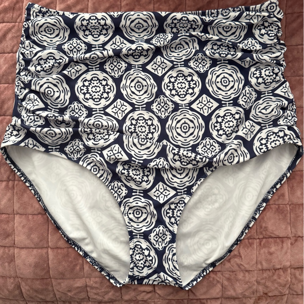 Navy Halter Bikini Top with High-Waist Patterned Bottom - Picture 7 of 7